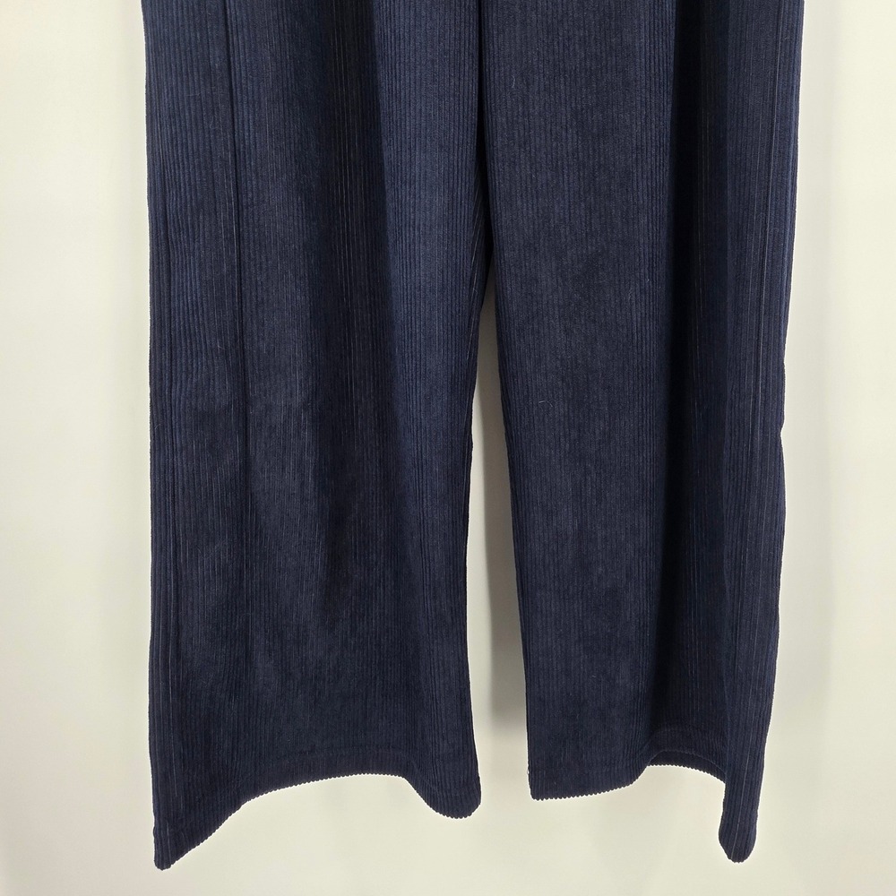 HALARA RIBBED HIGH WAIST WIDE LEG PANTS WOMENS LARGE PETITE BLUE POCKETS COMFORT - Picture 11 of 15